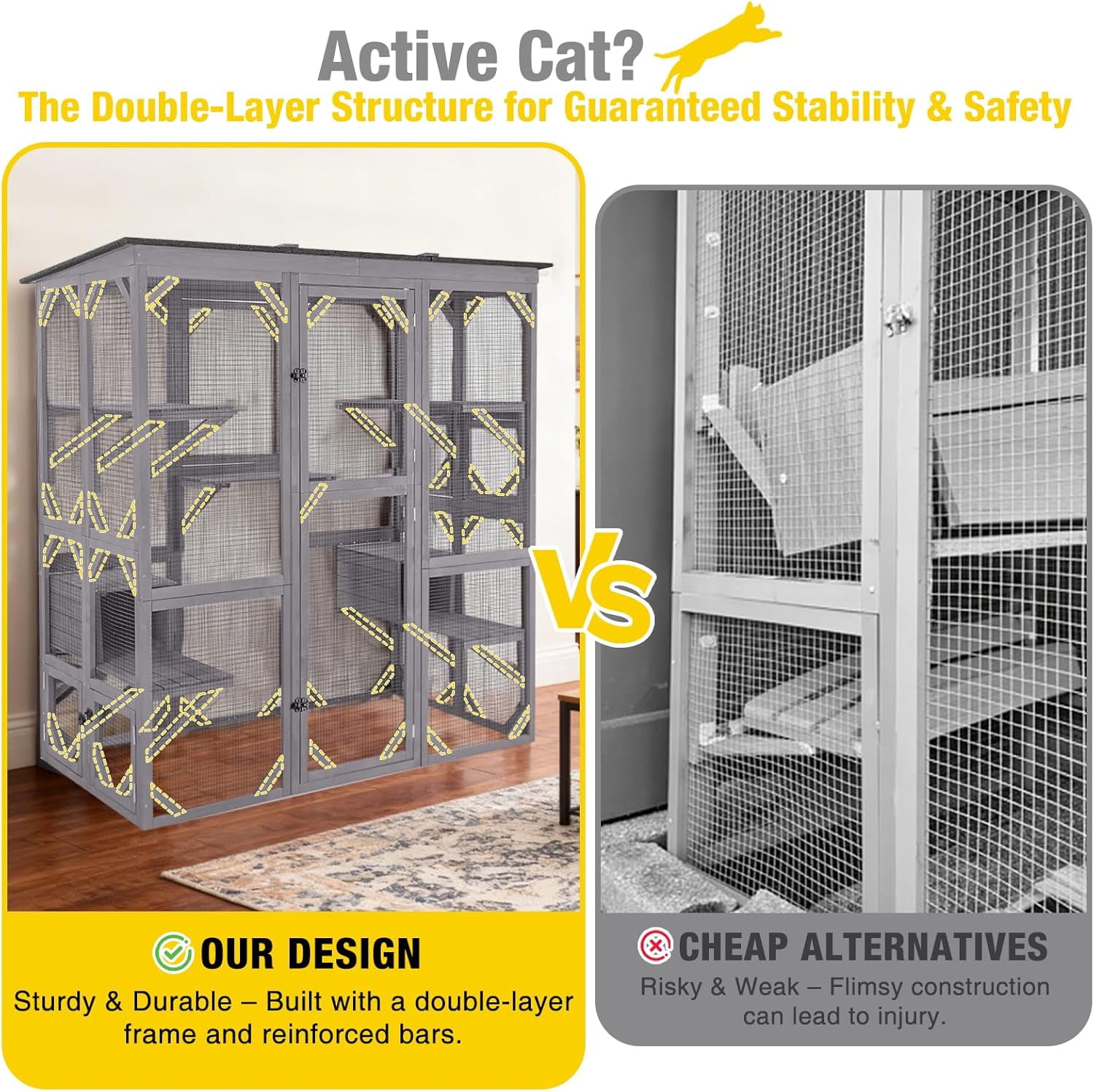 Aivituvin Catio Cat Enclosure Extra Large Window Cat House for Outdoor Cats, Walk-in Kitty Cage with Asphalt Roof, 7 Platforms, 2 Resting Boxes, Indestructible Feral Cat Shelter for Backyard