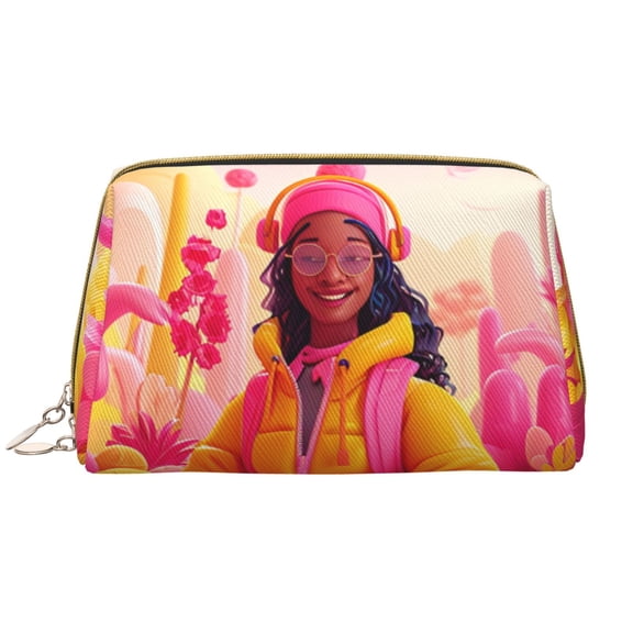 Xecao Digital Nomad Pink Landscape Print Fashion Makeup PVC Bag Large Capacity Travel Cosmetic Bag for Women Organizer Toiletry Clutch