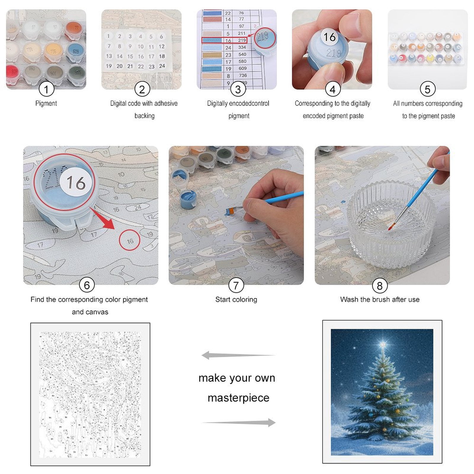 Paint by Numbers Kit for Adults, Snowy Christmas Tree Night Sky Paint by Numbers, Easy Paint by Numbers Kit for Adults Beginner, DIY Adult Paint by Number Kits on Canvas, Home Decor