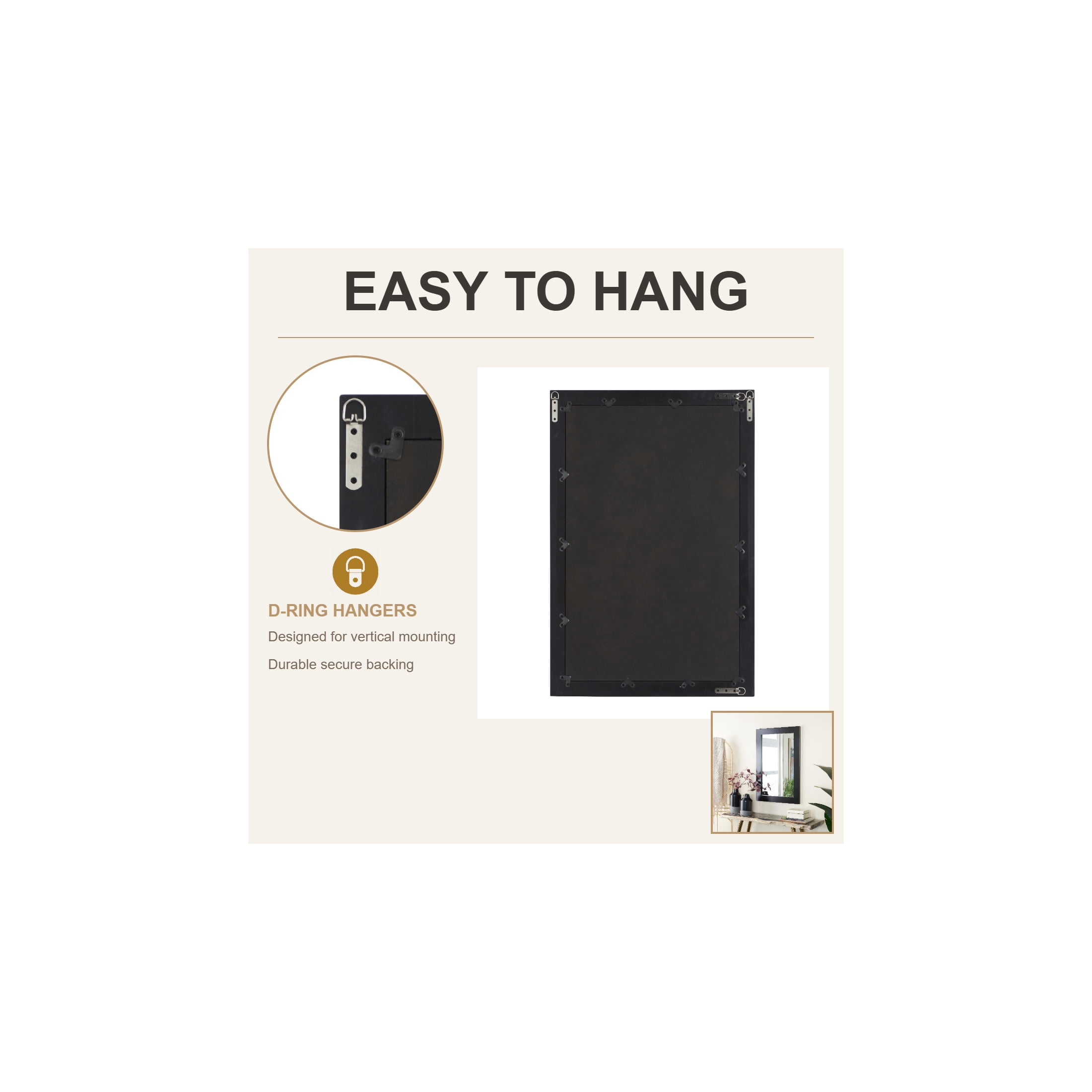 DecMode 24" x 36" Black Wall Mirror