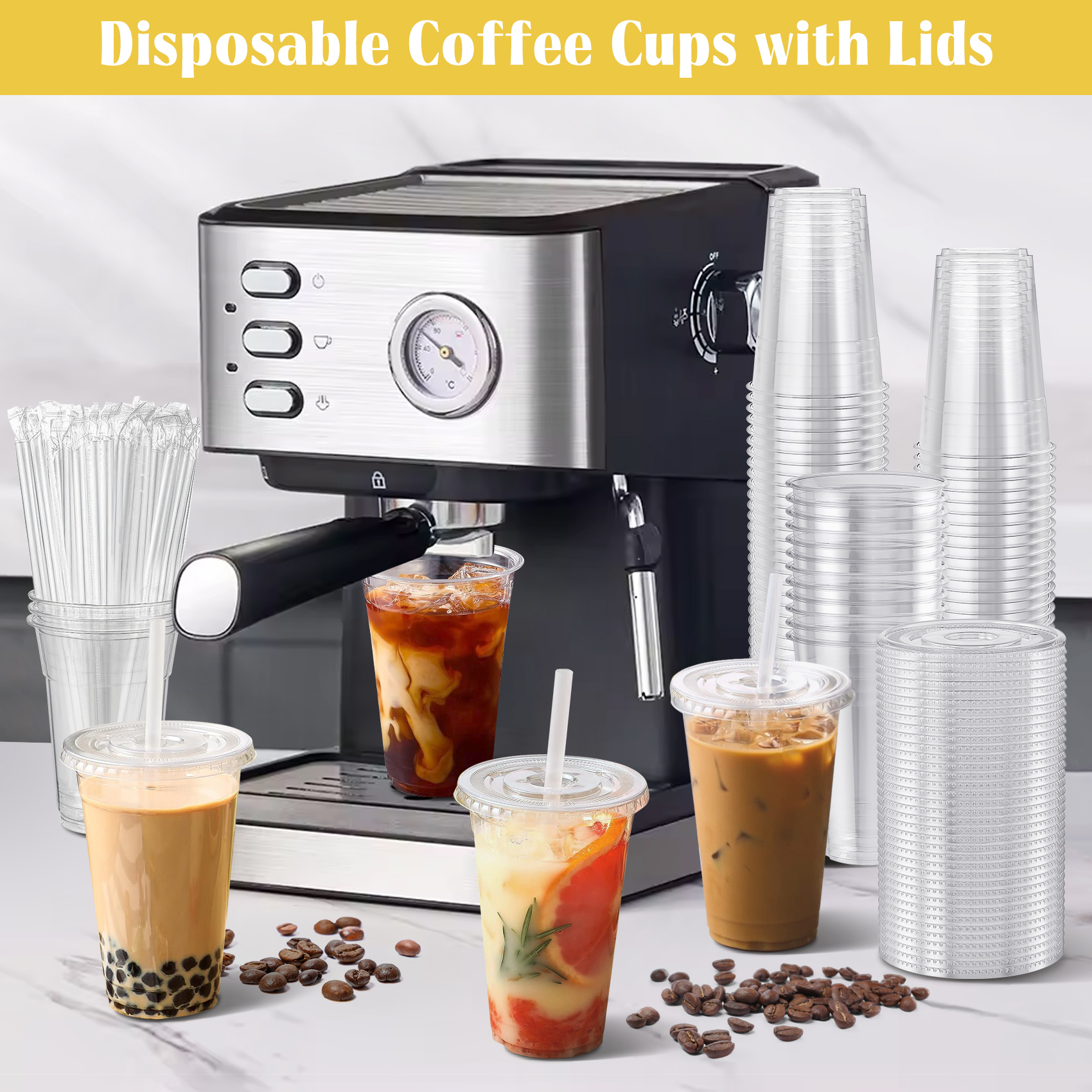 Treamon 20 oz Clear Plastic Cups with Lids and Straws, 100-Pack photo 6