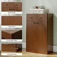 thumbnail image 4 of Pusnapku Tilt-Out Laundry Hamper Cabinet, Hidden Trash Can Cabinet with Drawer, 22" Freestanding Fluted Wood Recycling Station for Kitchen, Bathroom, 4 of 9