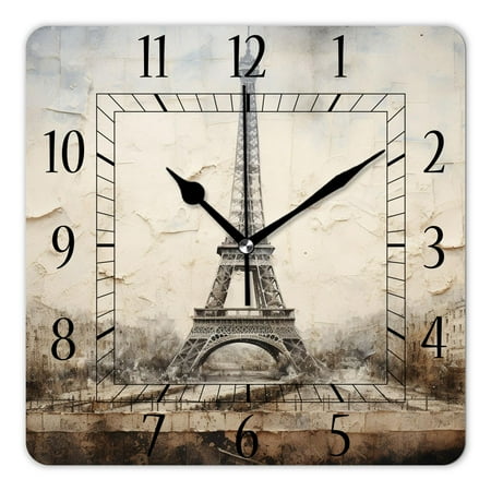 10 Inch Wall Clock Battery Operated Silent Clock Decorative for Office, Kitchen, Outdoor, Living Room,Paris Eiffel Tower France Print