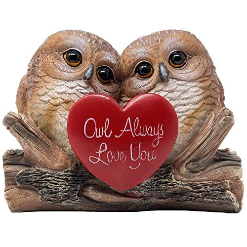 Romantic Owl Always Love You Figurine with Red Heart and Two Decorative