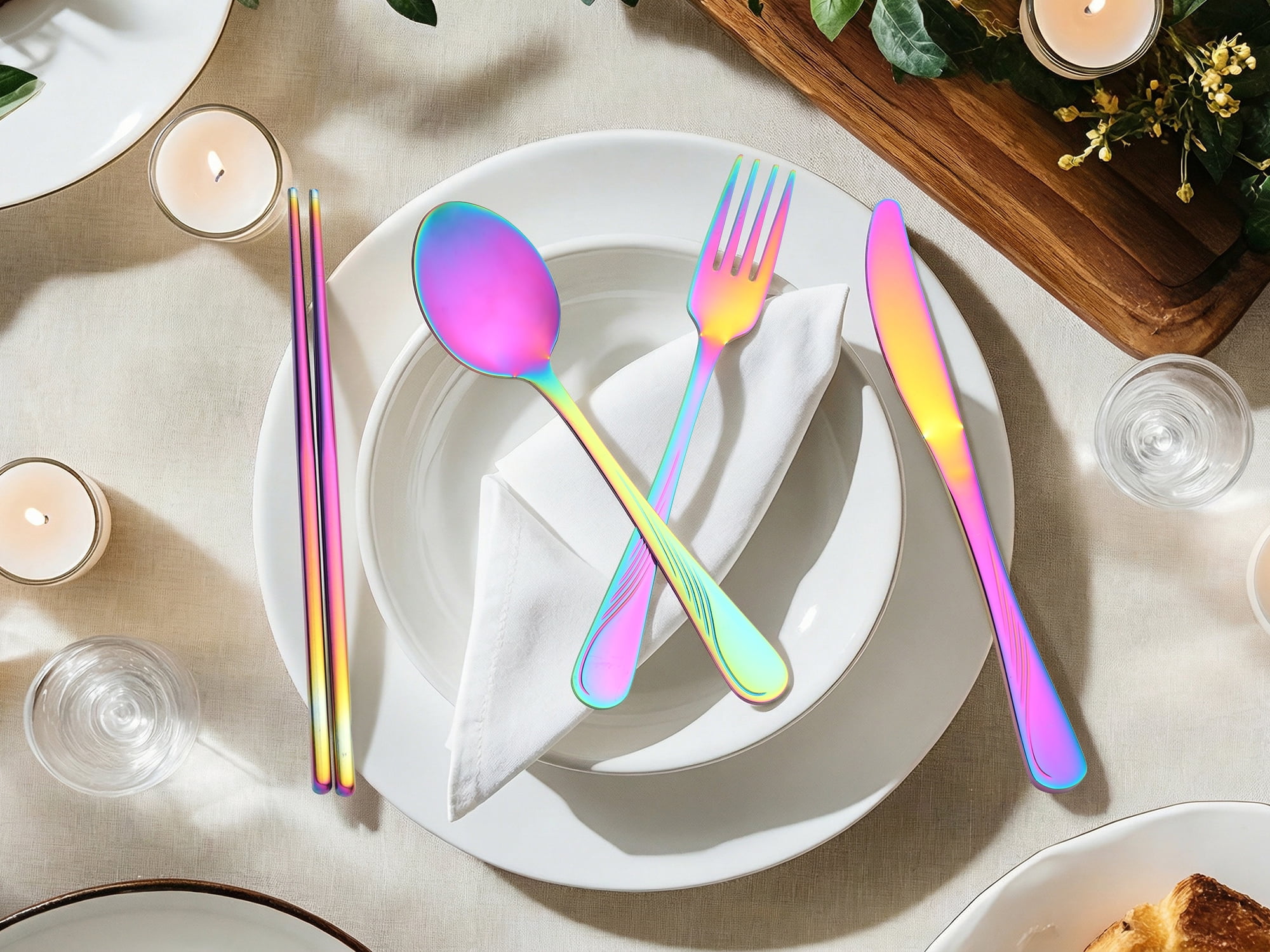 Unique Bargains Sleek and Stylish Durable Stainless Steel Flatware Set Colorful 4pcs