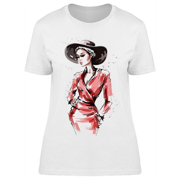 Cute Woman In Red Dress T-Shirt Women -Image by Shutterstock, Female Small