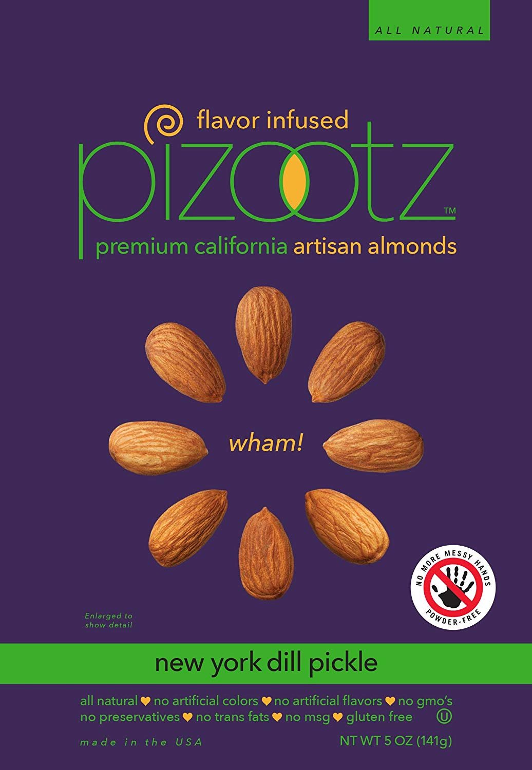 Pizootz Flavor Infused Premium California Artisan Almonds 5 oz. New York Dill Pickle