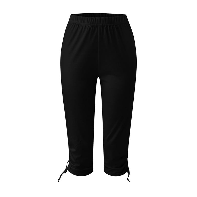  Womens Essential Capri Legging Comfortable 4-Way Stretch Athletic  Pants Mid-Waist Black Large