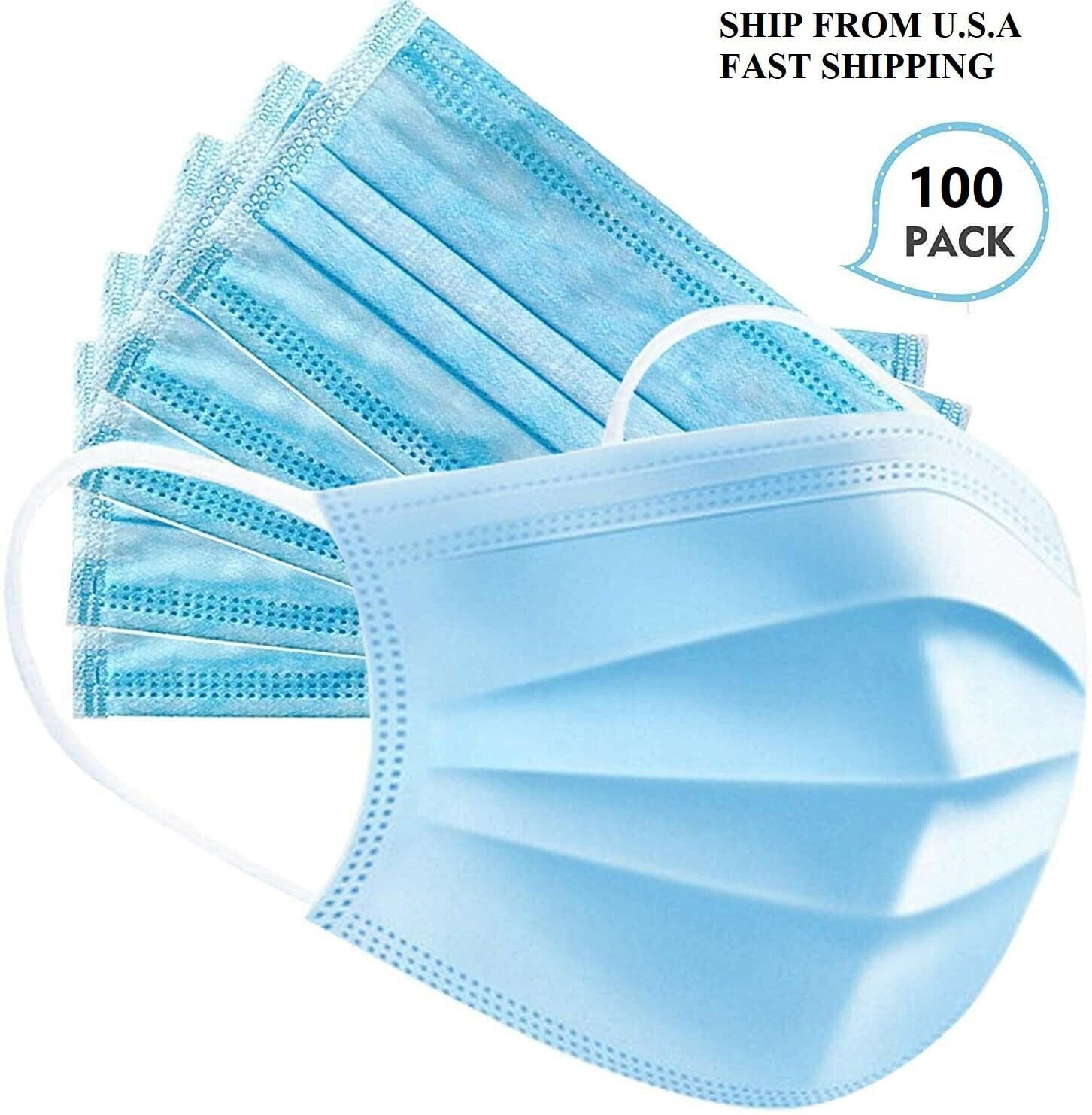 100Pcs Disposable 3-Layer Breathable Disposable Earloop Face Mask