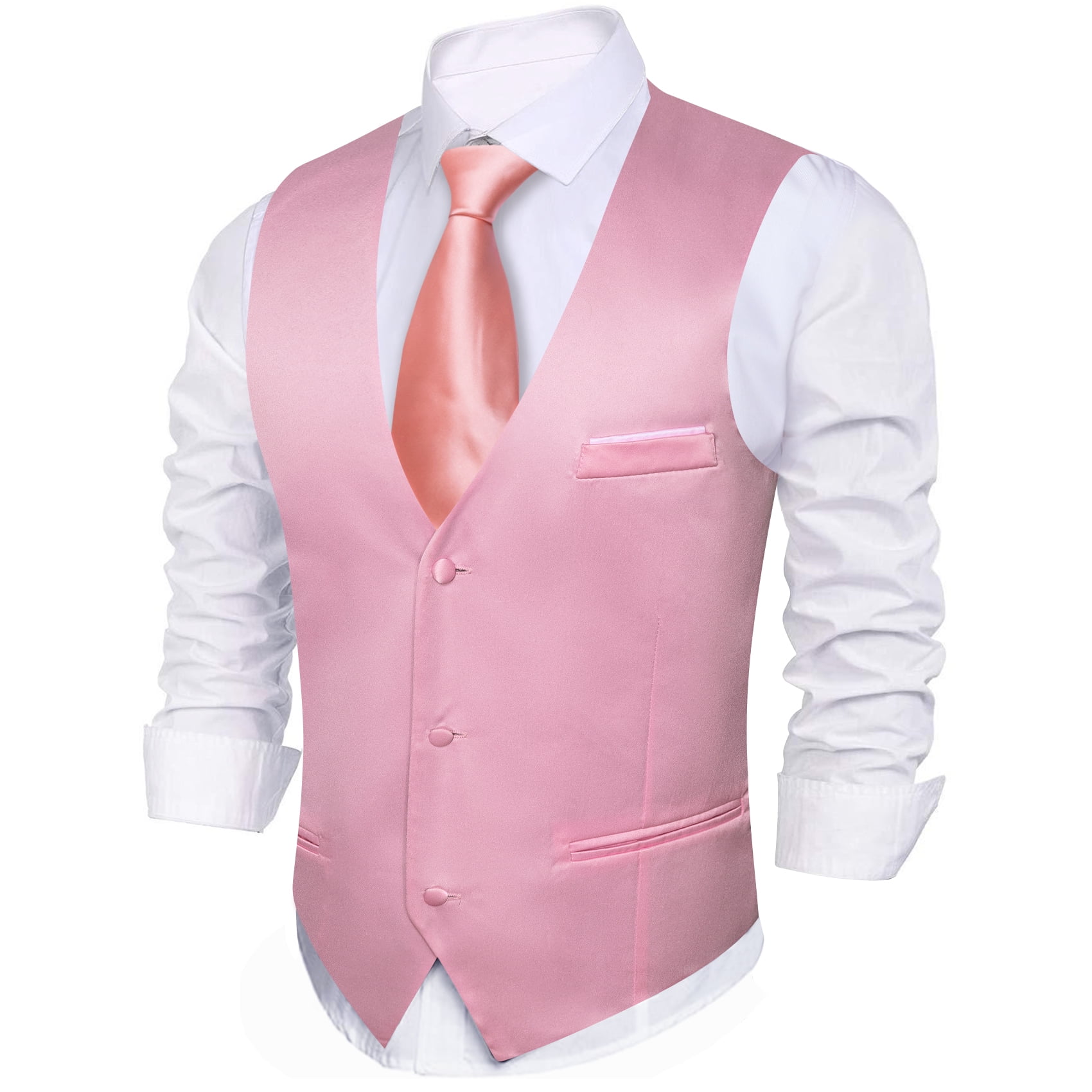 Barry.Wang Men's Suit Vest V-Neck Solid Color Formal Waistcoat ...