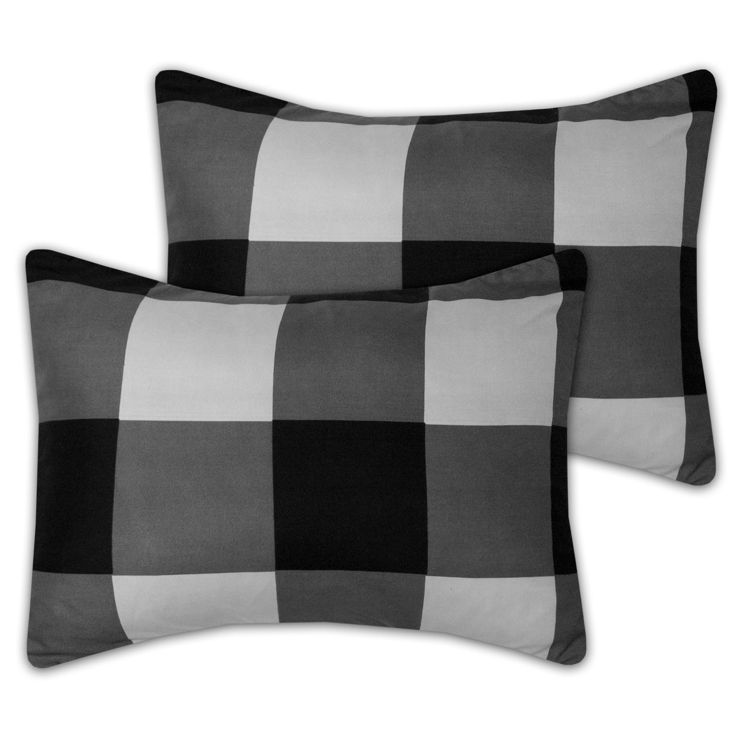4 Piece Buffalo Plaid All-Season Comforter, 2 Shams & Throw Pillow Set - Black & Grey, King