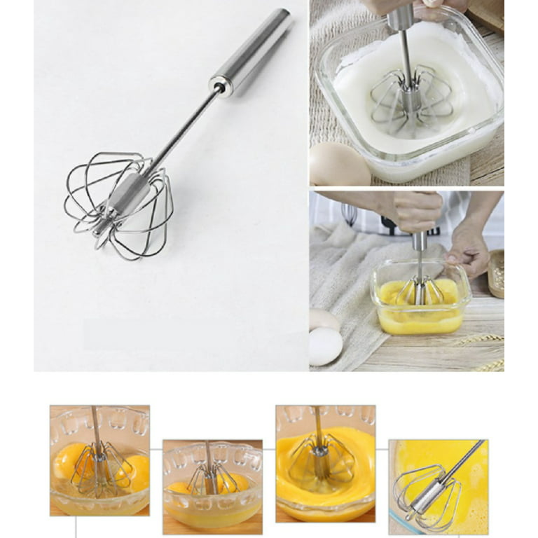 Fnoko Stainless Steel Semi-Automatic Egg Whisk - 3pcs Hand Push Rotary Whisk Blender (3 Pack)