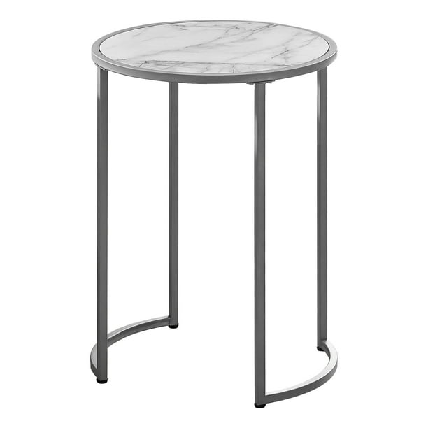 ACCENT TABLE 24"H / WHITE MARBLELOOK / SILVER METAL