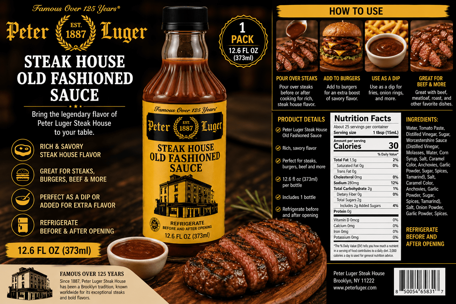 Peter Luger Steak Sauce by Gourmet-Food, 12.6 fl oz