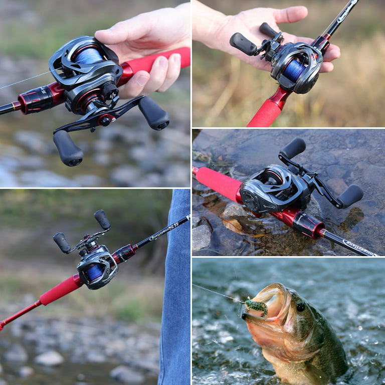 Sougayilang Baitcasting Rod and Reel Combos - 2 Pieces Casting Rod with Smooth Powerful Baitcaster Reel, Size: 6.9ft Rod, Red