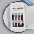 thumbnail image 4 of 24 piezas de uñas postizas largas de color rojo vino oscuro con diseño elegante en degradado de color rojo vino, uñas postizas brillantes con purpurina dorada, uñas acrílicas naturales de color rojo s, 4 of 5