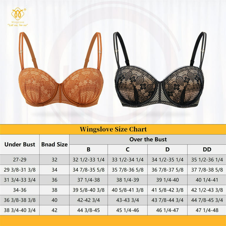 Wingslove Strapless Bra for Women Plus Size Push Up Underwire Multiway  Support Bra, Black 38C