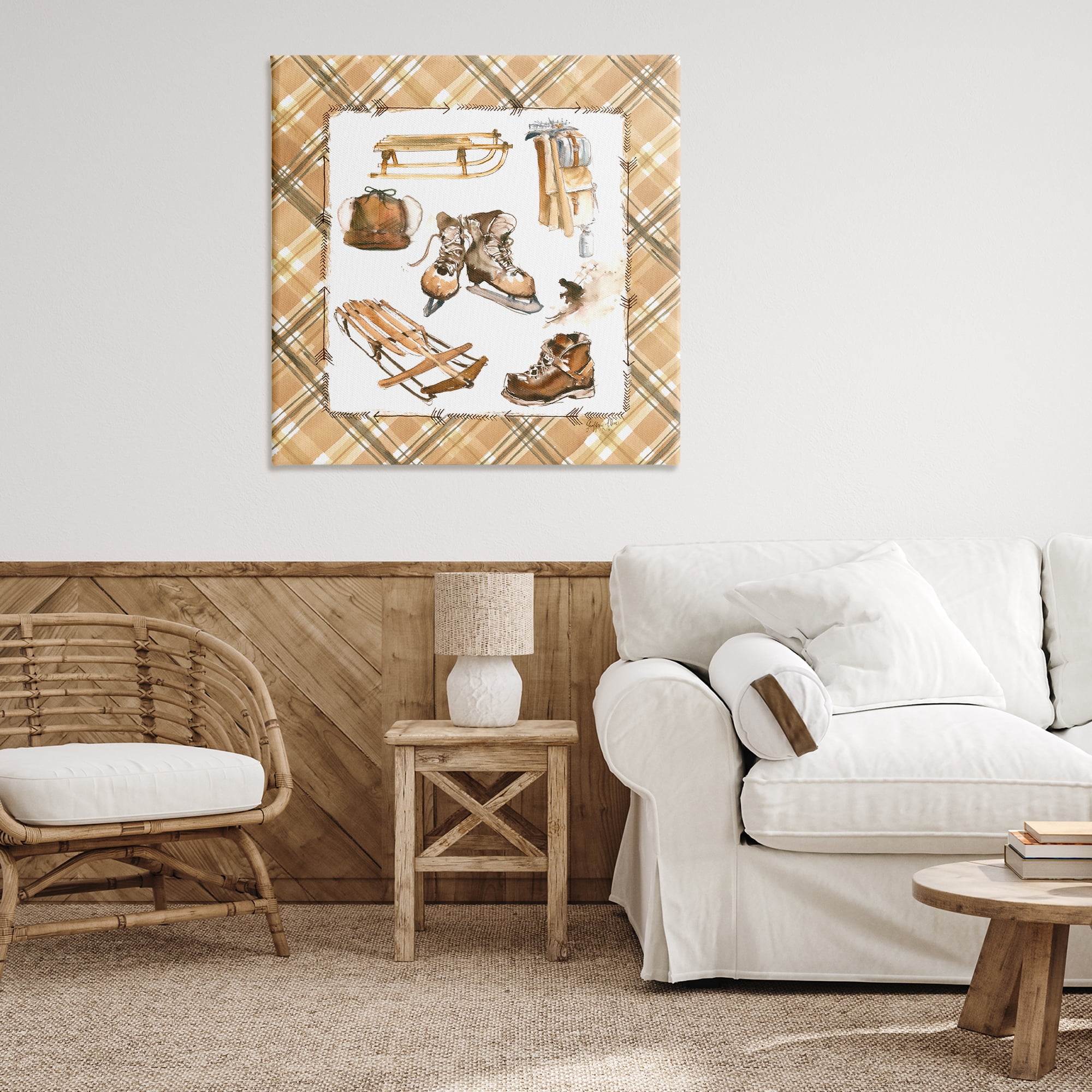 Stupell Industries Plaid Winter Sports Sports Painting Wrapped Canvas Art Print Wall Art, 36 x 36