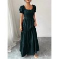 thumbnail image 4 of Womens Elegant Dark Green Tiered Maxi Dress With Puff Sleeves & Square, 4 of 7