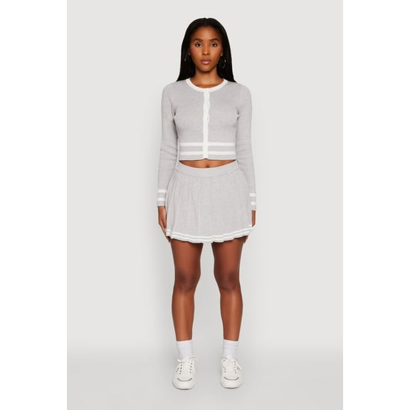 Womens Varsity Stripe Pull On Pleated Skort
