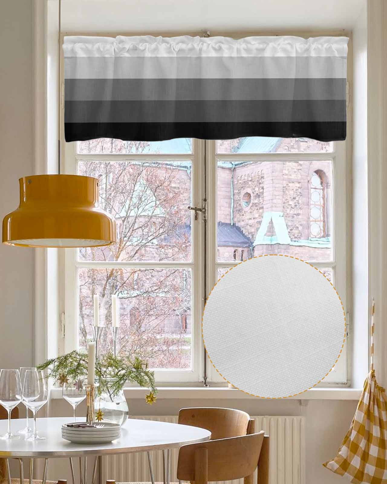 Geometric Grey Linen Curtain Valance for Bedroom/Bathroom/Kitchen/Office/Living/Dining Room Window,Minimalist Stripe Country Farmhouse Pocket Topper Drapes Decorative Cafe Drapery Panel 60"x18"