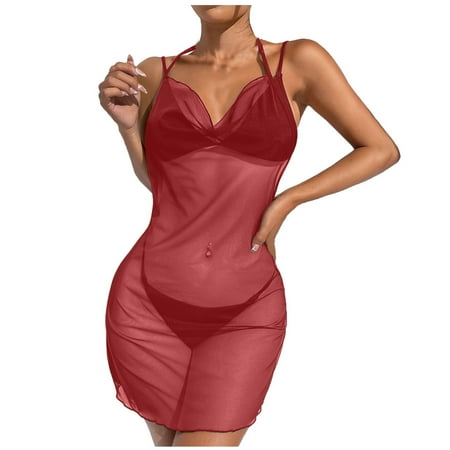 

Women s Sexy Lace Dress Strap Mesh Tight Leaky Back Strap Nightdress