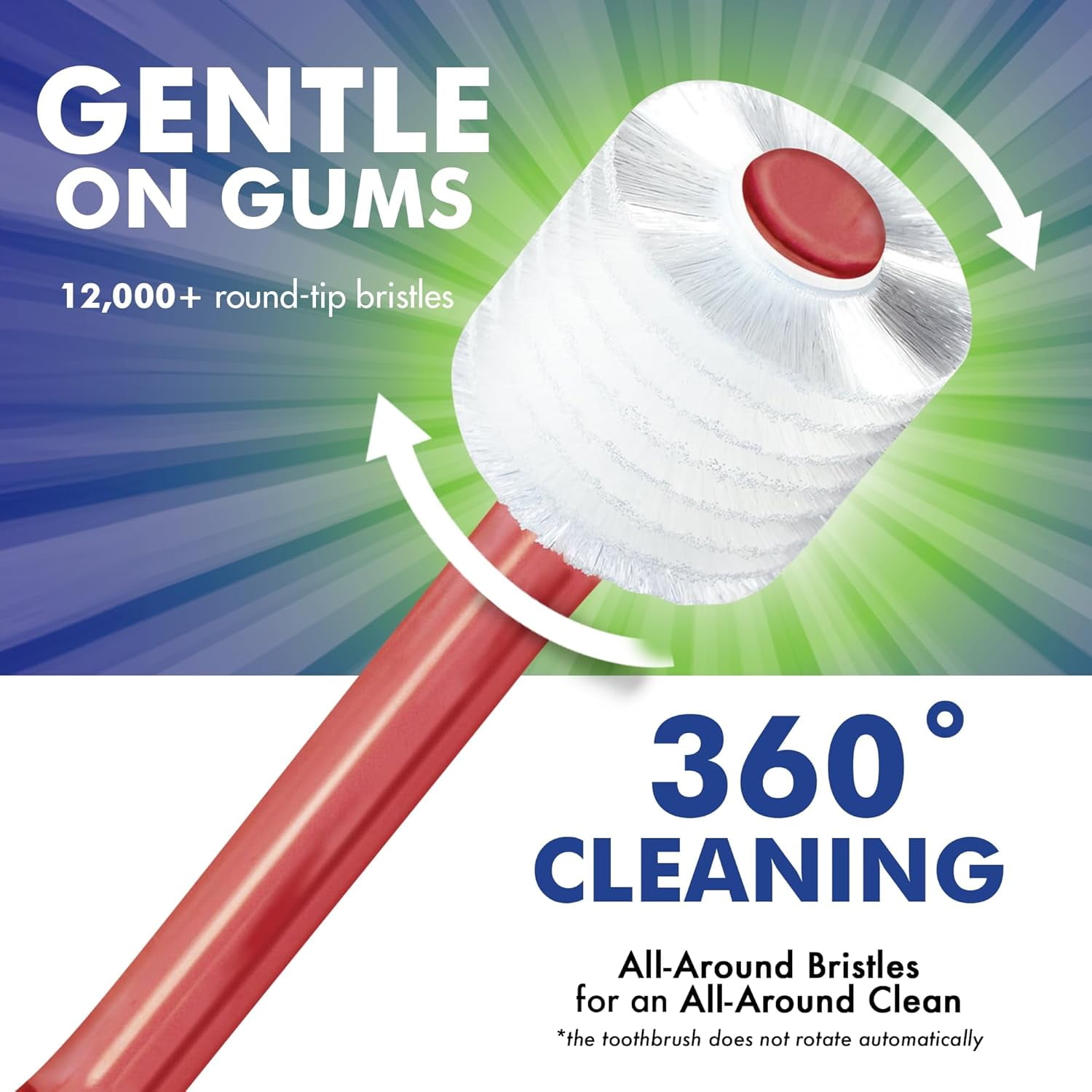 Brilliant Soft Adult Round Head Toothbrush, 15,000+ Bristles, Cleaner Feeling Mouth, Red, 6 Pack