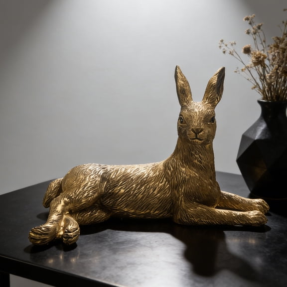 FYHALE Decorative Gold Easter Bunny Figurine, Resin Rabbit Ornament for Tabletop, Spring Holiday, or Home Decor
