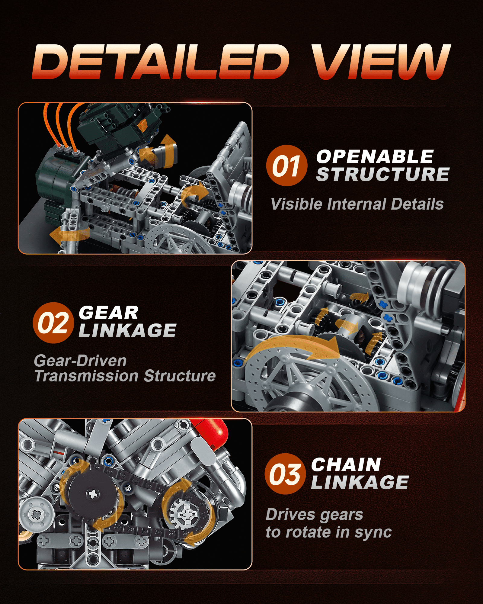 Joycrown V12 Engine Kits That Runs, Build Your Own V12 Engine Building Set with Motor and Battery, STEM Physical Science Educational Toy for Adults Kids Age 14+ (2322PCS)