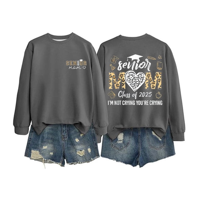 VBARHMQRT Orange Sweatshirt Ladies Senior Mom 2025 Shirt 2025 Graduating Class Sweatshirt T Shirt Print Long Sleeve Shirt