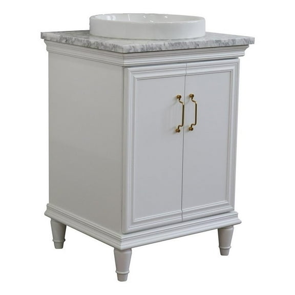 25 in. Single Wooden Vanity  White with White Carrara Round Sink