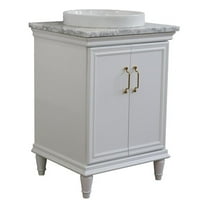 25 in. Single Wooden Vanity White with White Carrara Round Sink