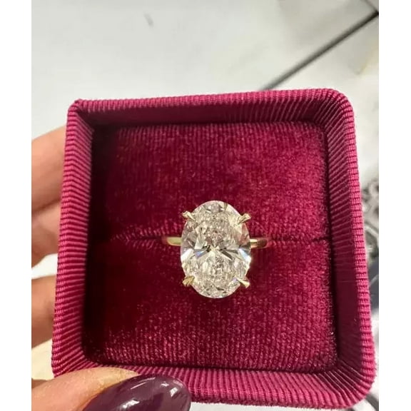 3CT Oval Lab Created Diamond Solitaire Ring For Engagement 14k Yellow Gold Over