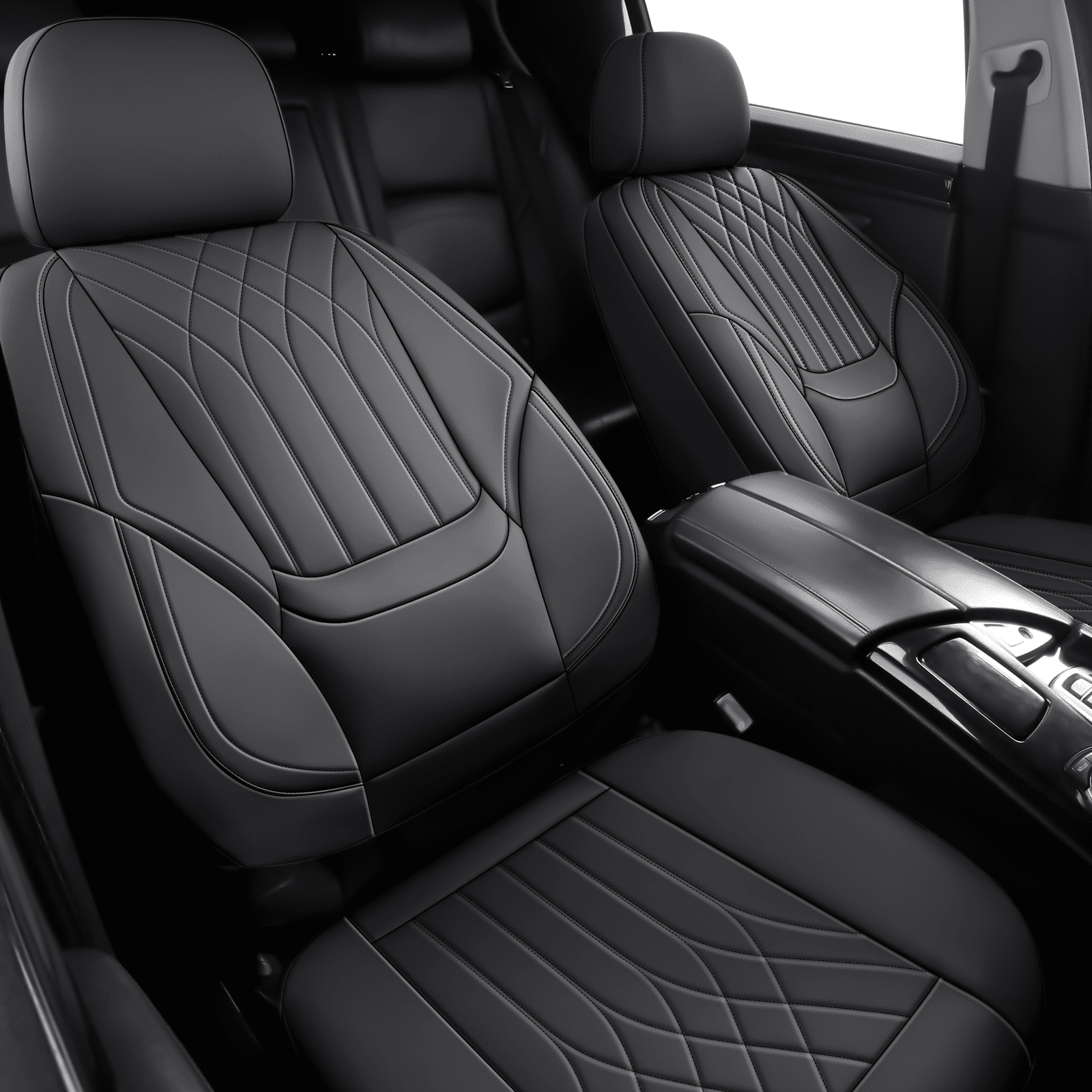 NS YOLO Premium Faux Leather Car Seat Covers Full Set | Universal Fit for Cars, Trucks & SUVs | Waterproof, Full Coverage 5-Seat Protector，black