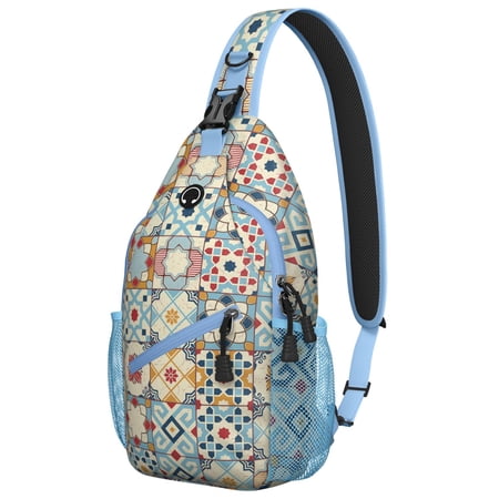 Vintage Fashion Crossbody Sling Bag Geometric Print Shoulder Backpack for Biking Travel-Ready & Durable