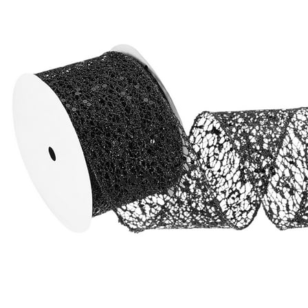 Uxcell Glitter Mesh Wired Ribbon for Christmas Tree and Gift Wrapping, Black