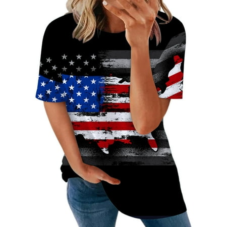 

Women s American Flag Tops 4th of July Short Sleeve USA Flag Shirts Summer Casual Ladies Graphic Patriotic T Shirts