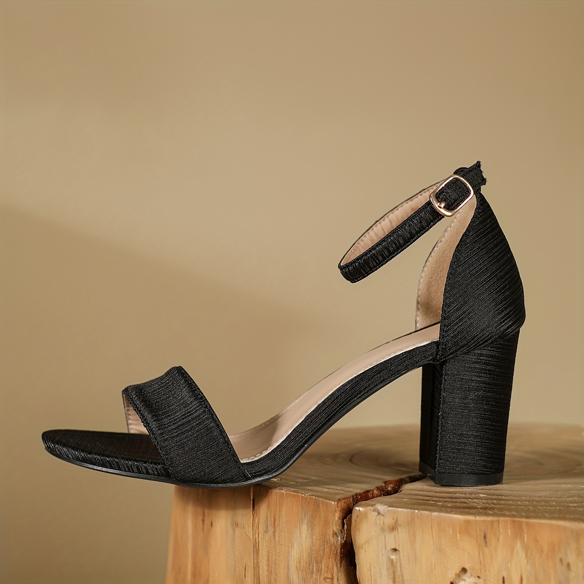 Women's Solid Color Elegant Sandals, Ankle Buckle Strap