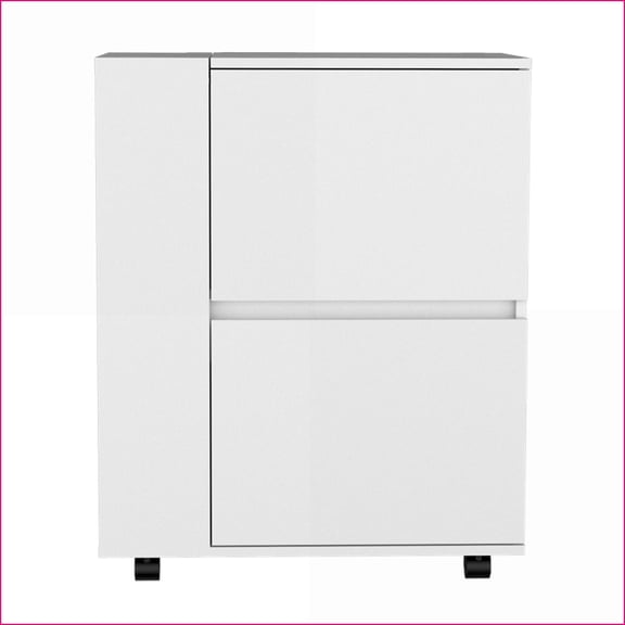 Bar Cart with Dual Cabinet Storage, Mobile Design | White | Engineered Wood