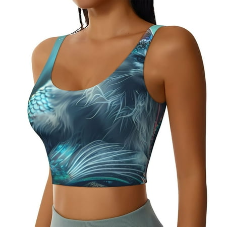 Picia Cat Underwater Fantasy Sports Bra for Women Padded Strappy Sports Bras Medium Support Yoga Bra with Removable Cups Running Yoga Bra-XX-Large