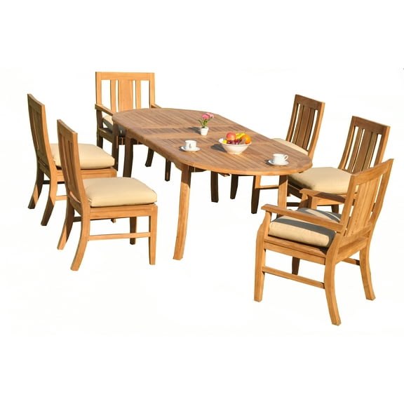 7 PC A Grade Outdoor Patio Teak Dining Set - 94" Double Extension Oval Table & 6 Osawa Chairs (4 Armless, 2 Arm)