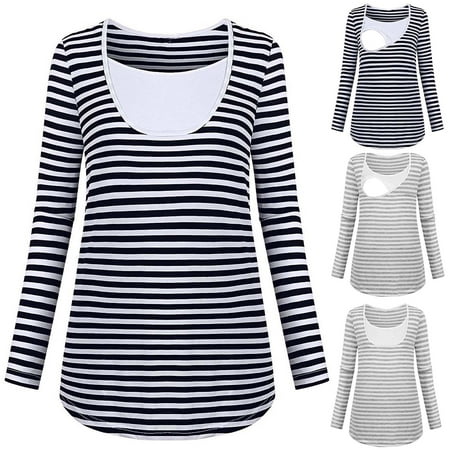 

Tejiojio Maternity/Labor/Nursing Clothing Clearance Pregnant Women Clothes Striped Top Contrast Color Long-sleeved Nursing Clothes