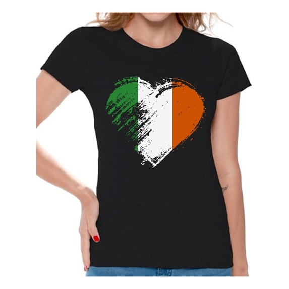 Awkward Styles Irish Flag Heart Shirt Womens St. Patricks Day Shirt Proud Irish American T Shirt Gifts for Irish St Patricks Women Irish Flag Distressed Shirt St Paddy's Day Tee Irish Womens Shirts