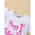 thumbnail image 6 of Bagilaanoe My 1st Father's Day Baby Girls Clothes Set Letter Print Short Sleeve Snaps Romper Floral Shorts Summer Outfit, 6 of 9