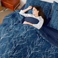 thumbnail image 5 of Feelyou Fashion Branches Plant Twin Bedding Sets 7-Piece for Teen, Navy Leaf Botabical Bedding Comforter Set, Stripes Abstract Reversible Sheet Sets, Super Cozy Room Decor, 5 of 9