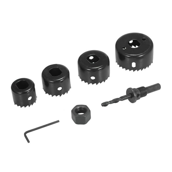 Bi-metal Hole Saw Kit 6-piece heavy-duty hole saw set, including 4 32/38/44/54 mm saw blades, 1 arbor, 1 hexagonal wrench, suitable for metal, wood, drywall, PVC plastic downlights