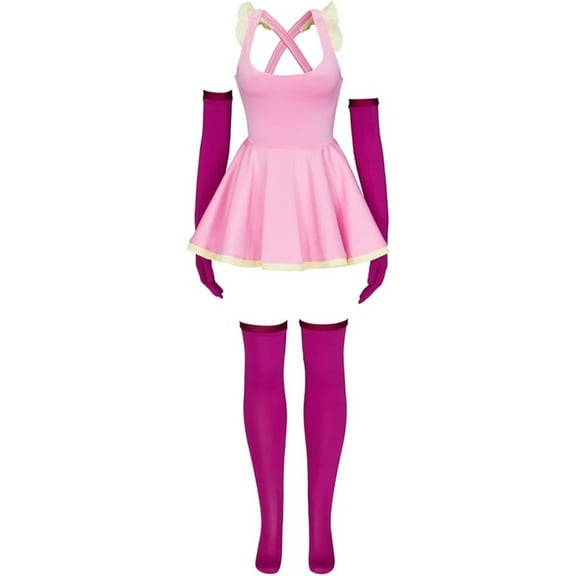 Anime Character Pink Dress Set - Women's Dress with Gloves & Thigh Highs for Convention & Halloween