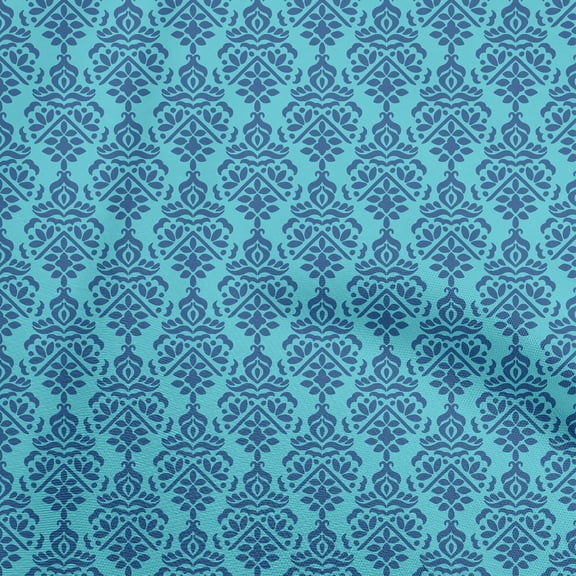 oneOone Polyester Spandex Turquoise Blue Fabric Damask Quilting Supplies Print Sewing Fabric By The Yard 56 Inch Wide