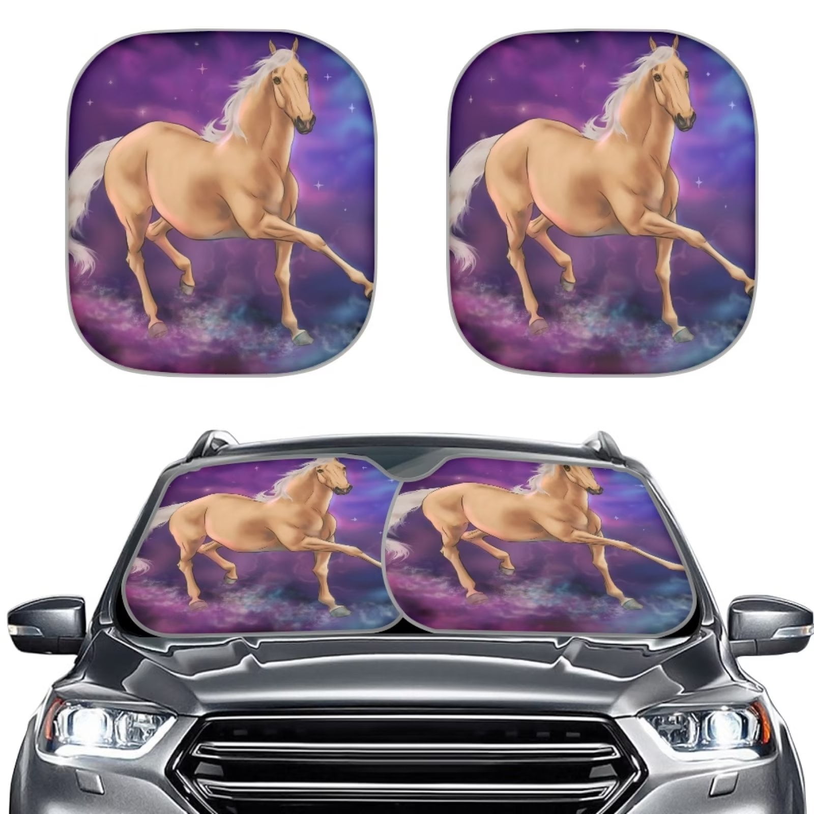 NETILGEN Funny Horse Driver Car Sun Shade for Windshield Portable