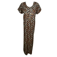 Mogul Womens Maxi Caftan Dress Printed Cap Sleeves Summer Comfy Sleepwear Night Dress Holiday Nightgown L